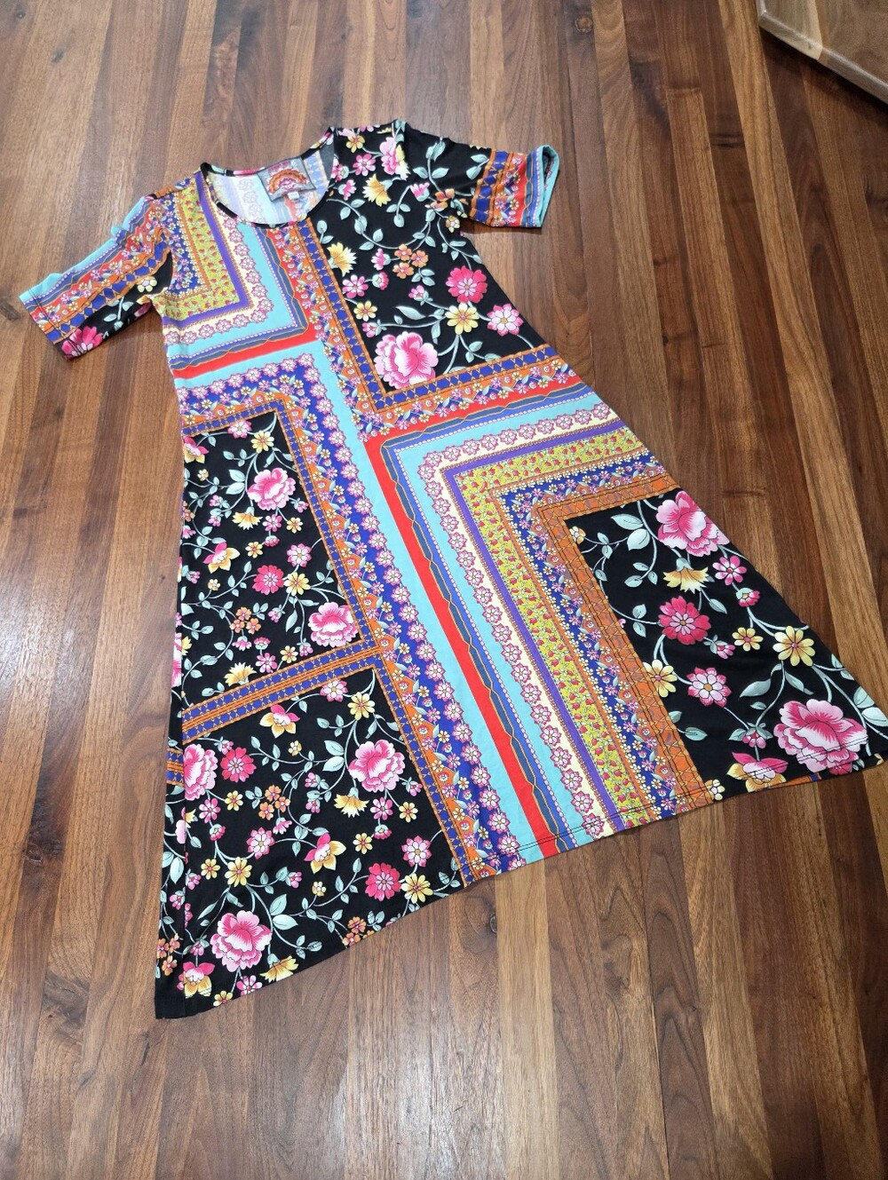 Johnny Was Floral Patchwork A-Line Maxi Dress - Black/Multi Dress Size Small